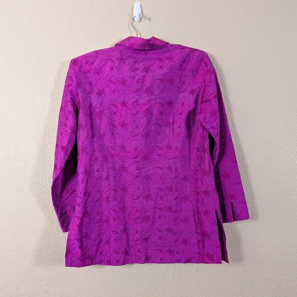 VTG 90s Chicos 100% Silk Magenta Pink Floral Embroidered Button-Down M Fairy - Picture 6 of 8